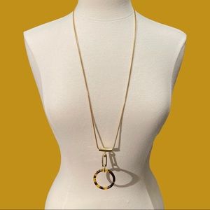 Vintage Napier Long Goldtone Necklace with Faux Tortoiseshell Accent